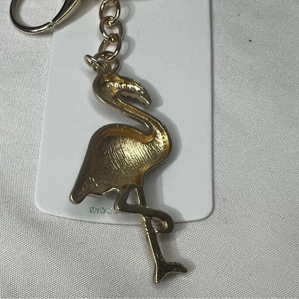 Mint Flamingo Keychain with Pink and Gold Accents